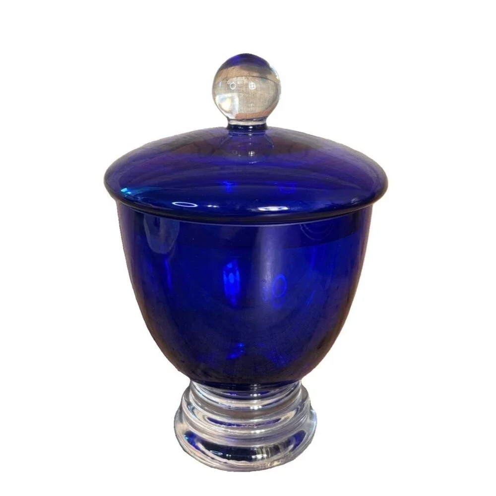 Crate & Barrel Cobalt Blue Glass Candy Jar With Lid Made In Poland Home Decor